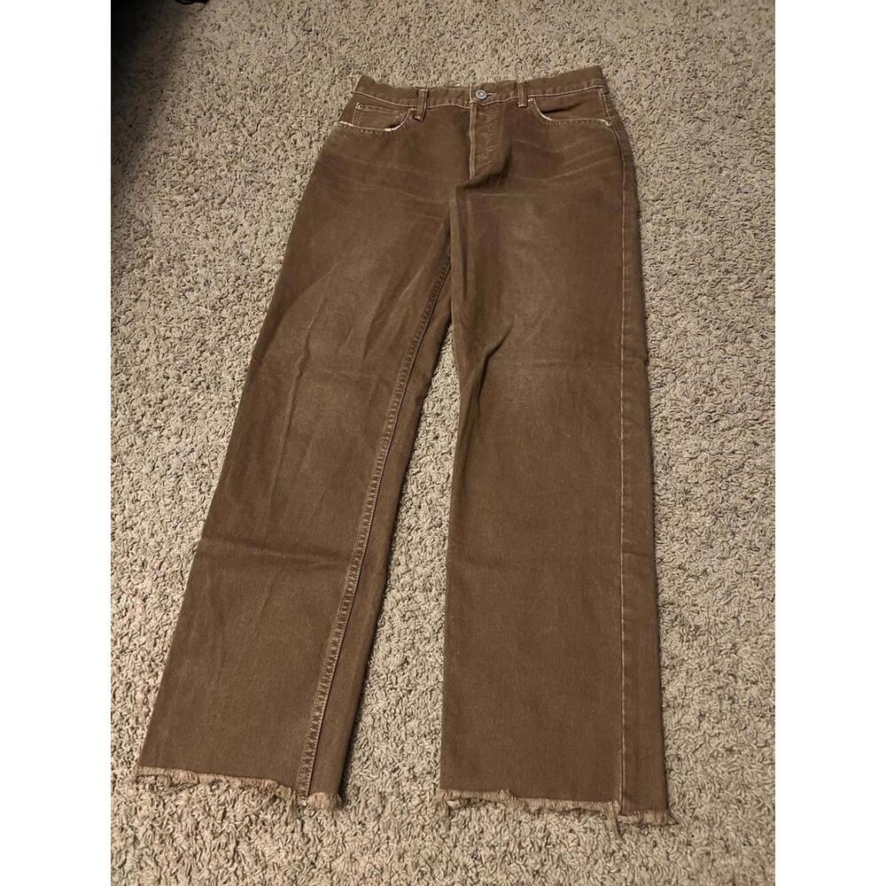 Moussy Vintage Women’s Romulus Brown Denim Straight Jeans 29 Raw Hem Distressed